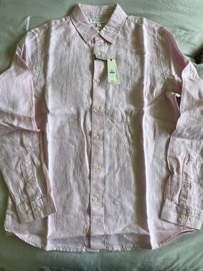 Banana Republic Men's Light Pink Linen Button-Down Shirt